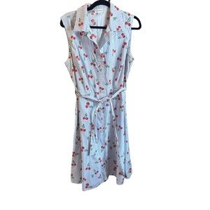 Chloe+Rene Cotton Cherry-Print Shirtdress with Tie Waist Large